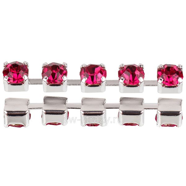 Стразовая цепь 2 мм  Fuchsia\silver