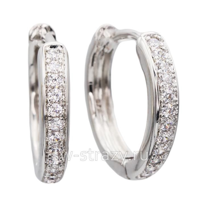 Швензы-кольца с фианитами 15 мм сереро