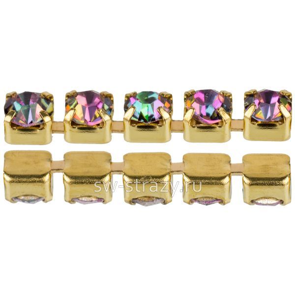 Стразовая цепь 2 мм  Rainbow\gold